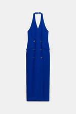 BNWT ZARA Blue Crossover Halter Neck Midi Dress Size XL