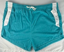 NWT Vintage Sears Turquoise White Track Shorts Womens L Pull On Gym Athletic