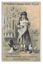 Dr Morse's Indian Root Pills Feeding Pigeons Antique Trade Card