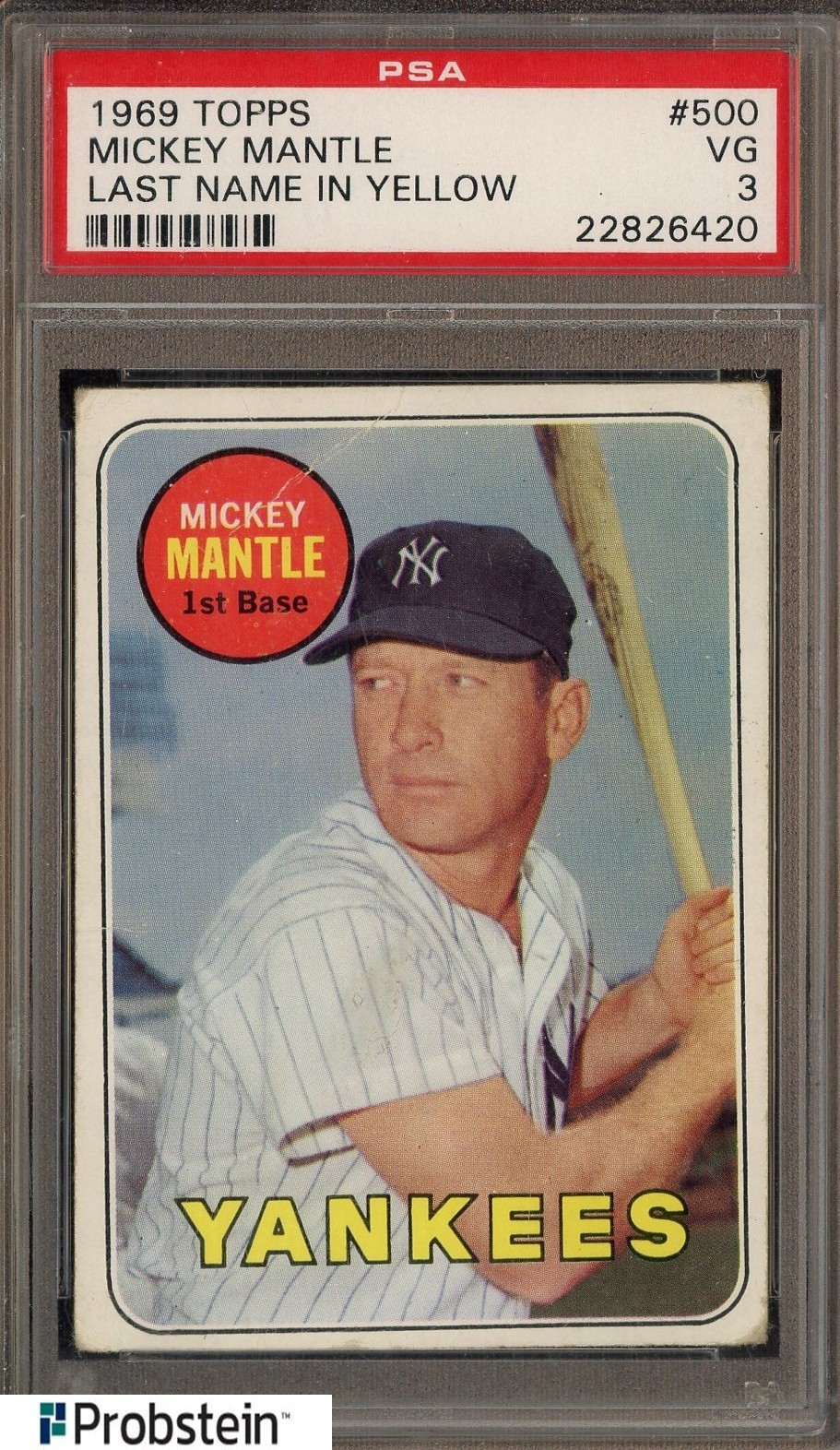 Mickey Mantle 1969 Topps #500 Last Name in Yellow Yankees HOF PSA 3 VG view 1