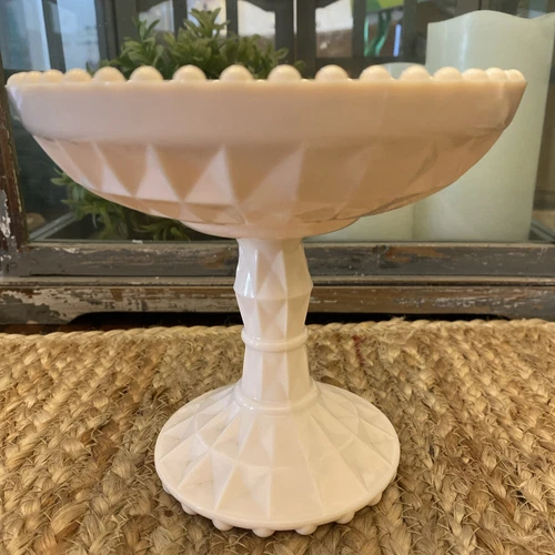 Vtg Jeanette Shell Pink Milk Glass Pedestal Compote Candy Nut Dish