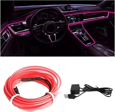 USB Car Interior LED Strip Lights, 16FT 5V Neon Ambient Lighting f Color: Pink