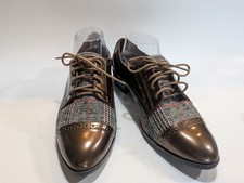 Anne Klein Women’s Sz 10M Louisa Oxford Loafer Brown Bronze Plaid Lace Up Shoes