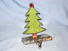 CHRISTMAS STOCKING HOLDER, HANGER - GLITTERY GREEN CHRISTMAS TREE