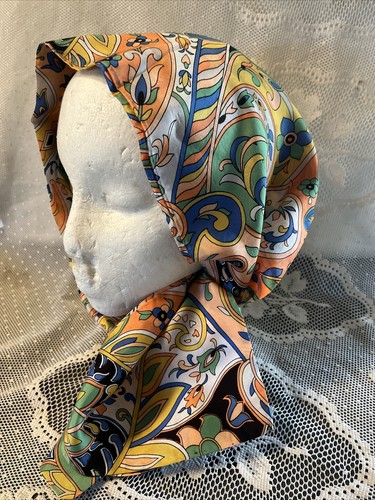 Vtg 60s Head Scarf Wrap Hair Art flower Power Eames Mod Go Go Hippy Groovy 8x42 - Picture 2 of 15