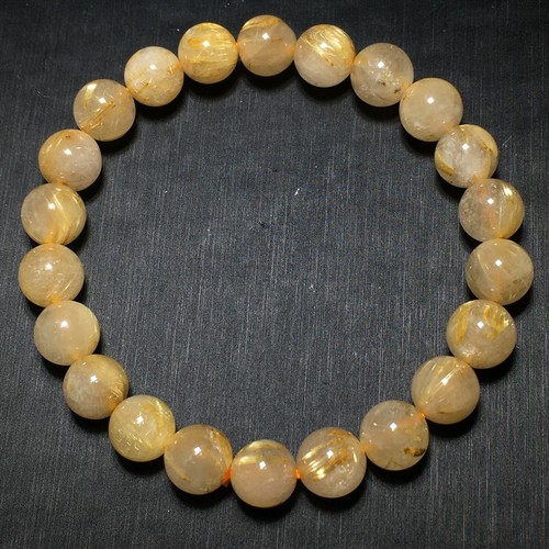 9mm Natural Gold Quartz Hair Rutilated Crystal Beads Bracelet AAA - Picture 3 of 5