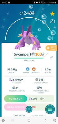 Shiny Swampert Legacy ( Hydro Cannon ) Pokemon Tr@de Go