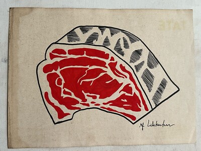 roy lichtenstein drawing and painting on old paper signed stamped vintage