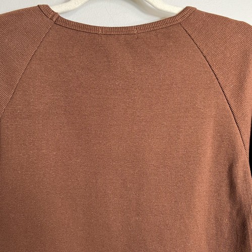 Anthropologie Cropped Long Sleeve Shirt-Shoulder Cut Out-Ribbed-Brown-XL-NWT - Picture 8 of 9