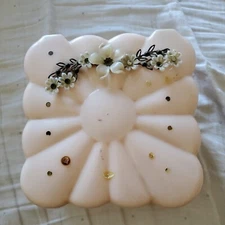 Vintage PINK Plastic Hinged VANITY BOX. Menda Co. USA. 5"×5" As Pictured