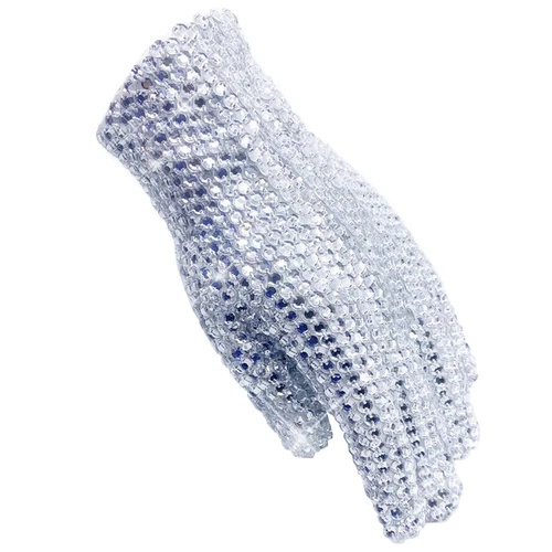 Billie J Rare Show Michael Glove in Both Side Rhinestone Silver Crystal Handmade - product listing photo