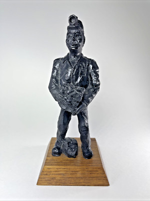 Vintage COAL MINER Coal Craft Statue Figurine Carved or Formed from Pressed Coal