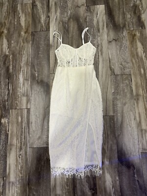 Pretty Little Thing Lace Midi Leg Slit Dress White Sz 4 | eBay
