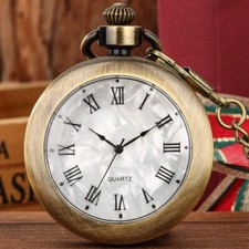 Bronze Style Roman Number Display Men's Retro Quartz Pocket Watch FOB Chain Gift