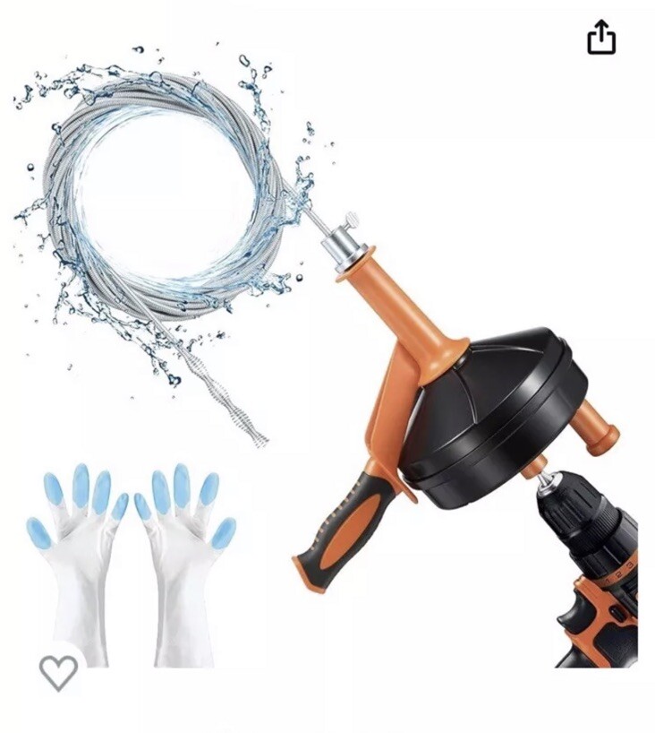 25 FT Heavy Duty Drain Auger, Breezz Clog Remover w/Drill Adapter with Gloves
