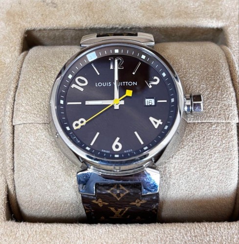 LOUIS VUITTON Tambour Q1111 Date Brown Dial Quartz Men's Watch Used From Japan - 第 1/11 張圖片