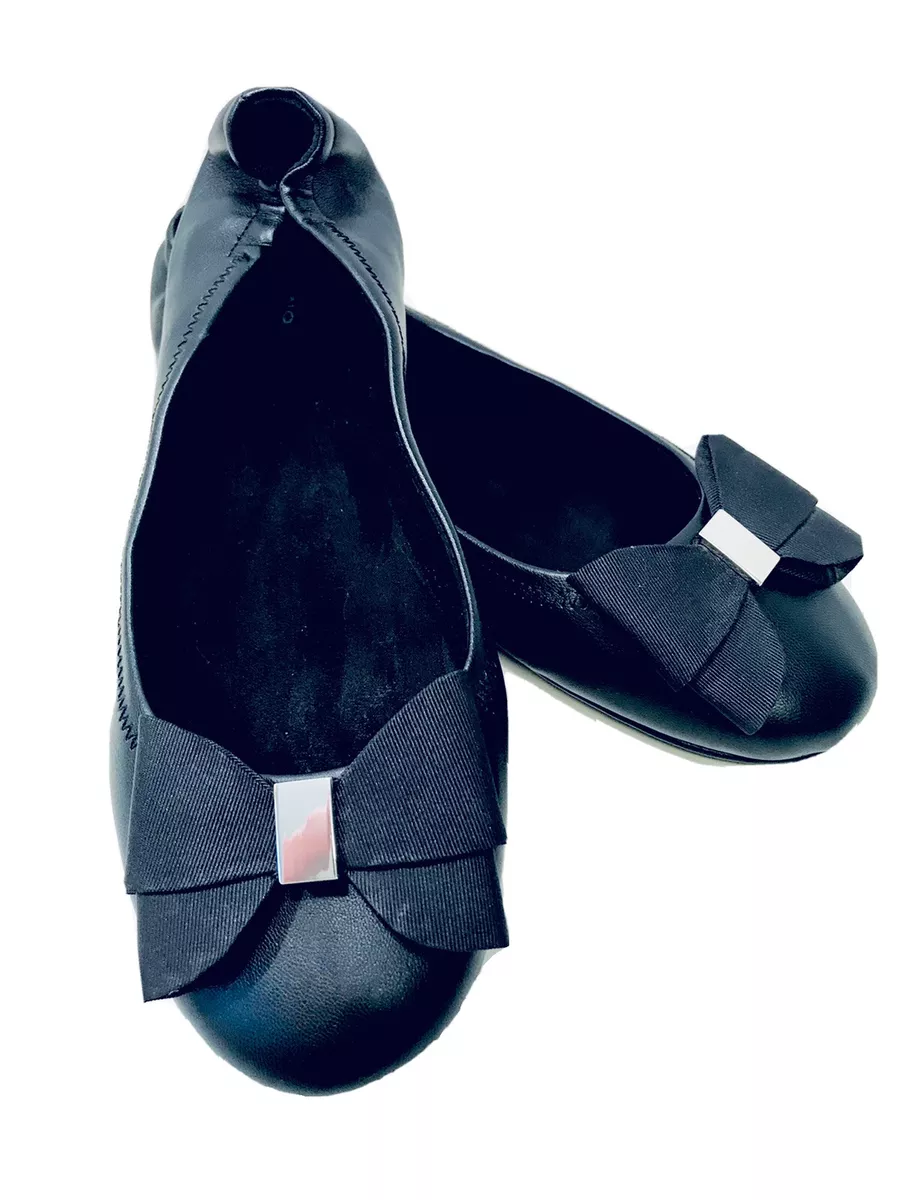 Bandolino Faudoa Womens Size 9 1 2M Black Grosgrain Bow Cushioned Ballet Flats