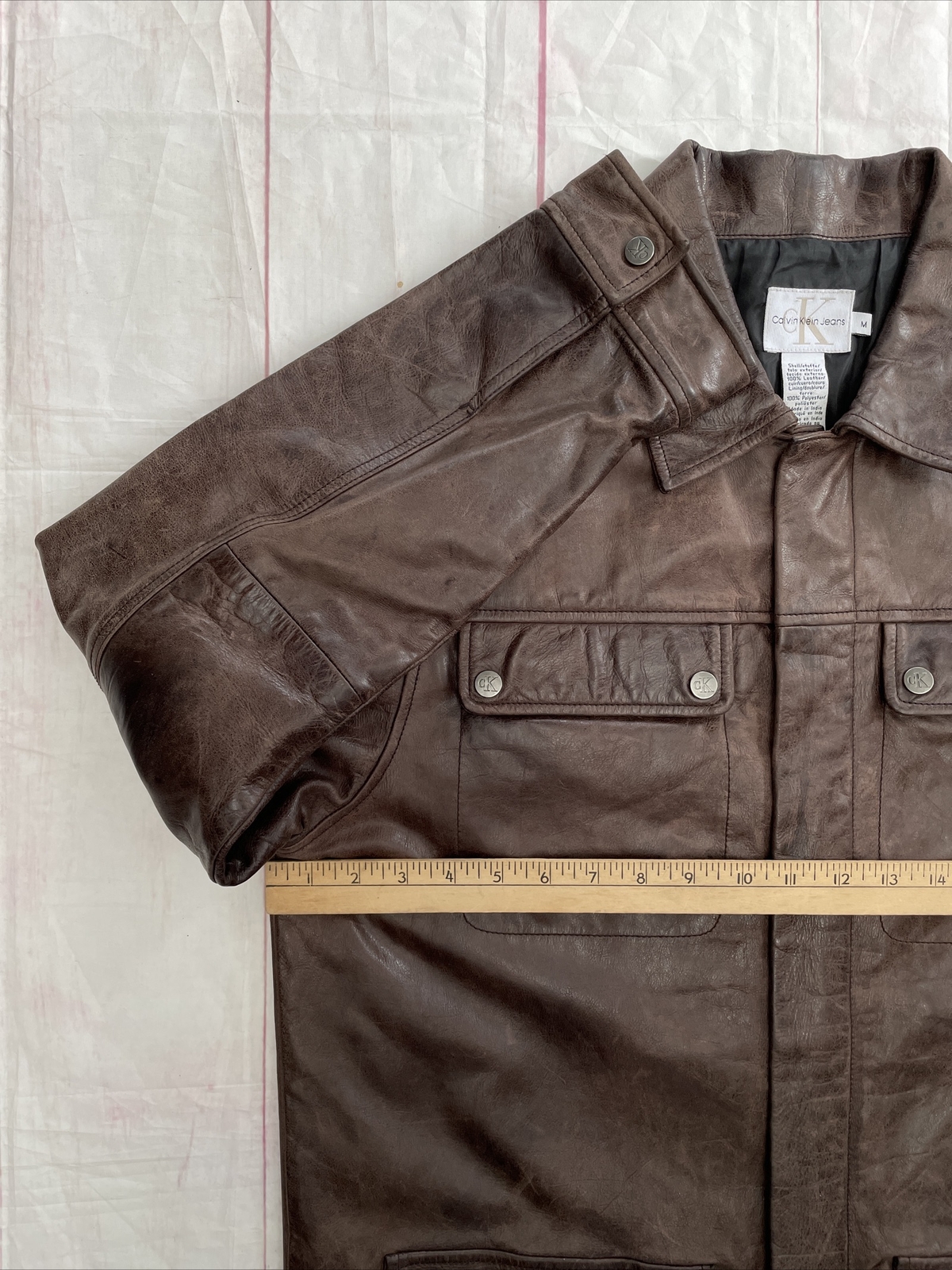 Vintage Calvin Klein Brown Leather Chore Jacket Bombe… Gem