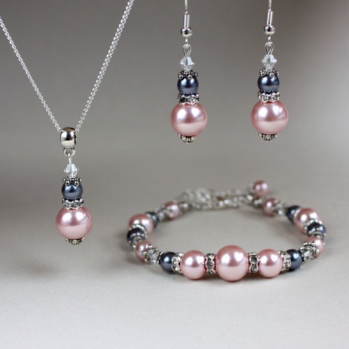Vintage blush pink grey pearl crystal 
