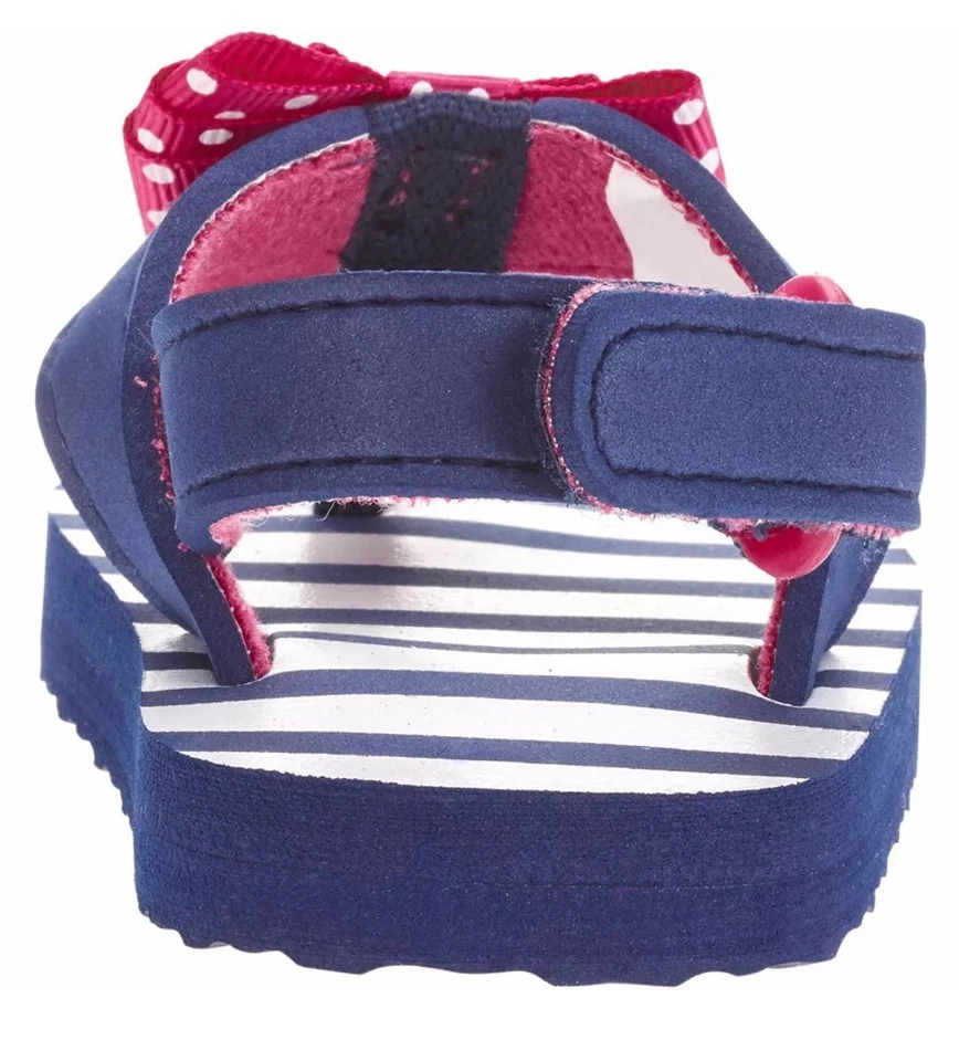 Girls Toddler Beach Flip Flop W Ankle Strap Size 4 Blue Stripes Pink Bow - Image 3 of 4
