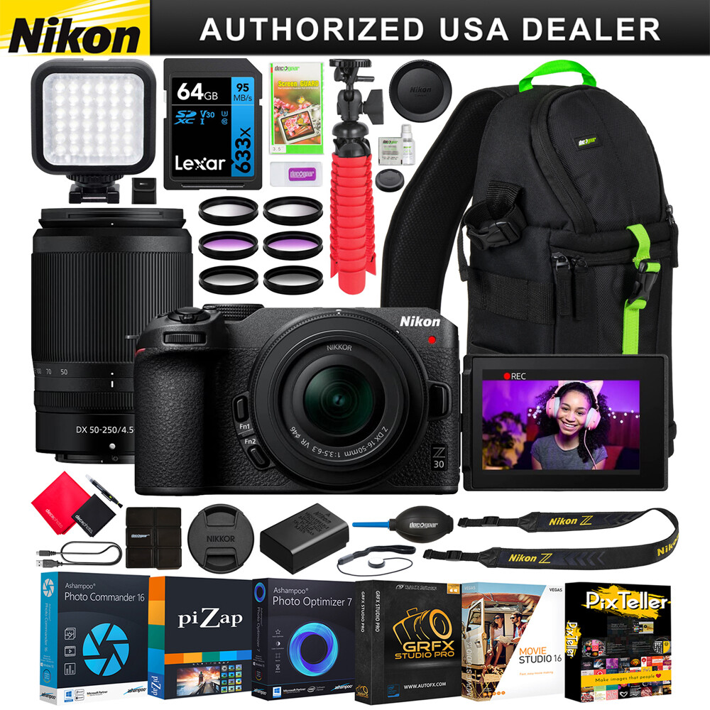 Беззеркальный фотоаппарат Nikon Z30 с комплектом из 2 объективов Z DX 16-50 мм VR + комплект из 50-250 мм VR