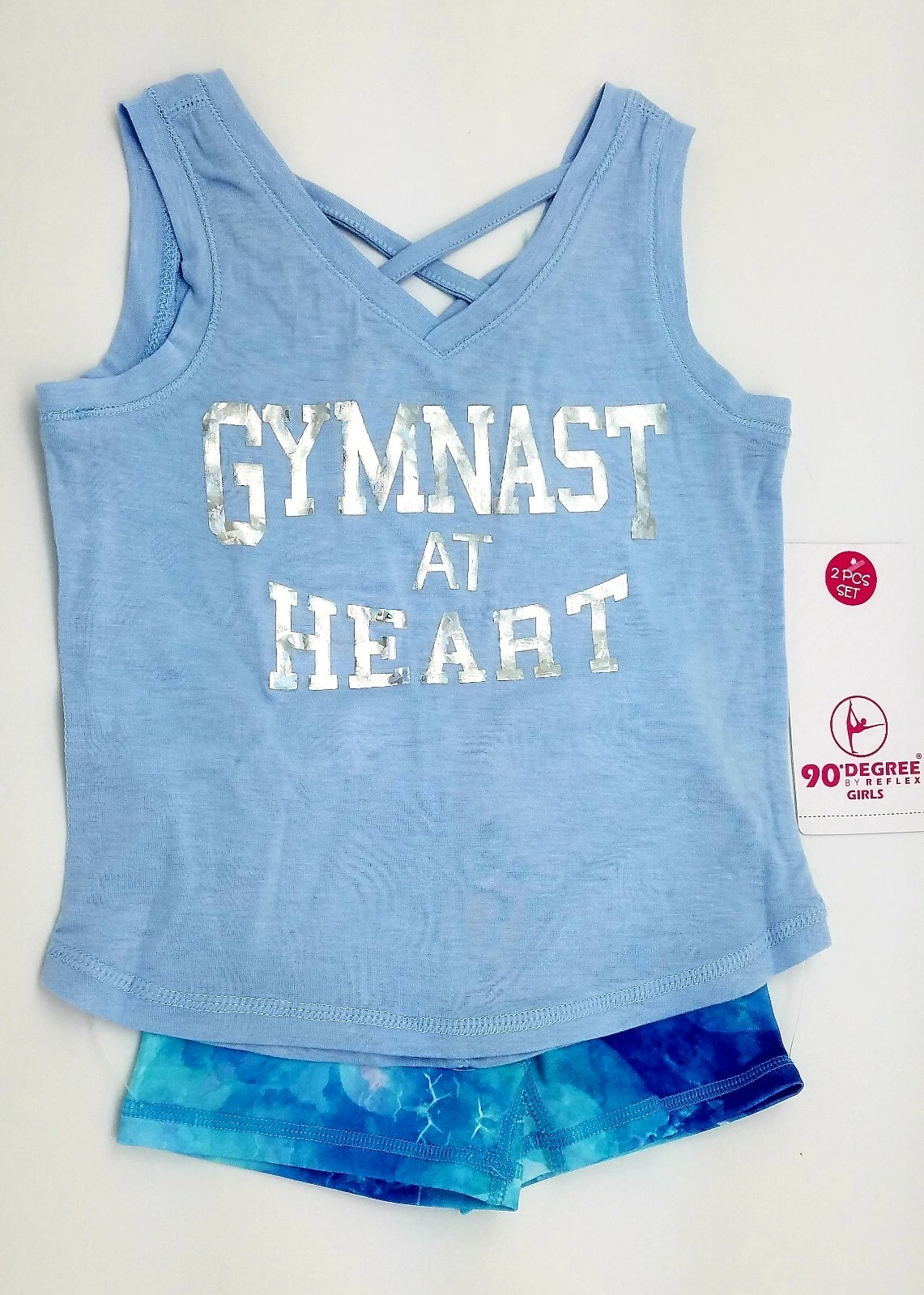 New 90 DEGREE Girls 4 5 6X Sleeveless Top Shorts 2-Piece Set "Gymnast at Heart"