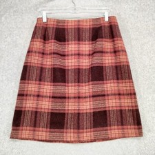 J.G. Hook Skirt Wmns 10P Vintage Wool Burgundy Plaid Back Zip Slit USA Lined