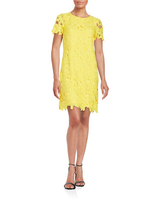 Calvin Klein Short Sleeve Floral Crochet Dress 8 Canary Ladies Calvin Klein Short Sleeve Floral Crochet Dress 8 Canary Ladies
