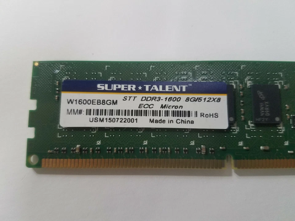 Super Talent DDR3-1600 8GB/512Mx8 ECC CL11 Micron Chip Server Memory - Image 2 of 3