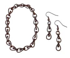 Artisan Crafted Copper Chain Link Jewelry Set Bracelet & Earrings Hand Crafted