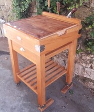 BILLOT DE BOUCHER BOIS MASSIF  MARRON ET INOX CUISINE & EXTERIEUR 
