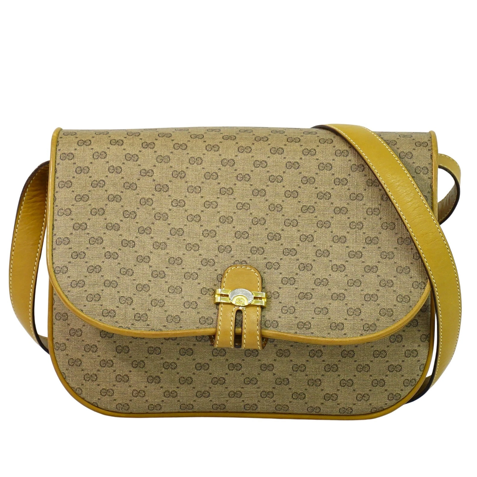 Borsa a tracolla Gucci Micro GG in tela beige oro