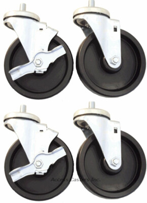 5DRG4 5'' Polyolefin Caster Set of 4 with Brakes for True Refrigeration Units