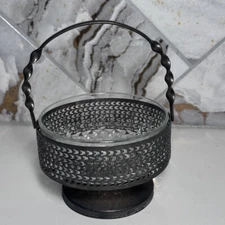 Vintage Arcoroc Condiment Dish Made In France Silver Plated Basket W Glass Bowl