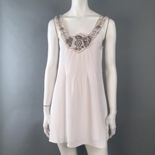 Alice + Olivia White $350 Silk Beaded Scoop Neck Dress Wedding Extra Small