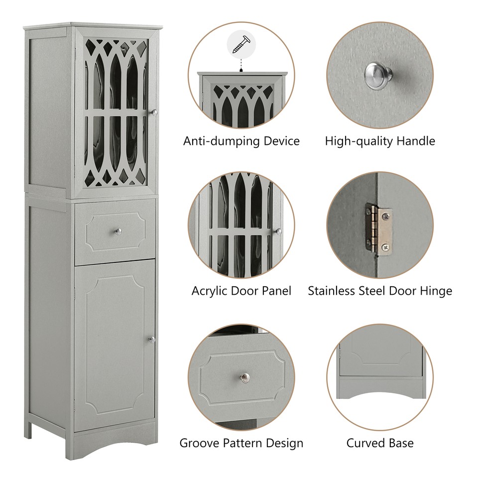 Tall Bathroom Cabinet w/1 Drawer & 2 Doors Freestanding Narrow Storage ...