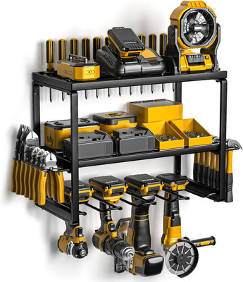 Power Tool Organizer with Charging Station, 4 Drill Holder Wall Mount, Quick Ass