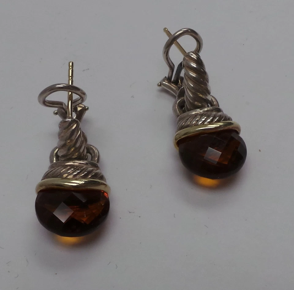 (MA5) Pendientes colgantes vintage David Yurman plata esterlina/oro 14k citrino bellota Foto 3 de 4