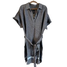 NWT Talbots 100% Linen Popover Shirtdress Placed Stripe Size 2X Belt Blue