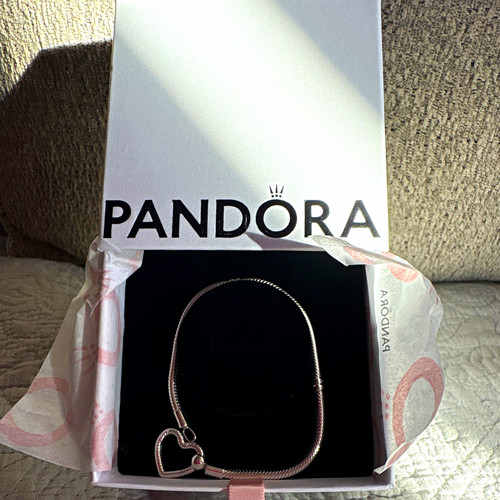 PANDORA Silver Snake Chain Open ❤️Heart Clasp-size 19New