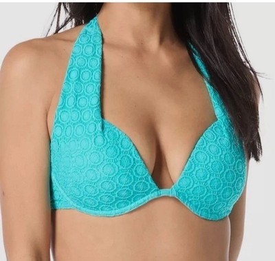 NEW Coco Reef Contours Aquamarine Lace Halter Bikini Top 12/36C