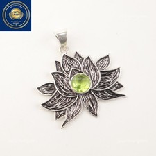 Sterling Silver Round Peridot Stone Sister Anniversary Black Friday Boho Pendant