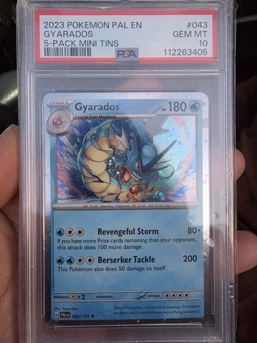 PSA 10 Gyarados 2023 Pokémon Paldea Evolved 5-Pack Mini Tins #043 Costco