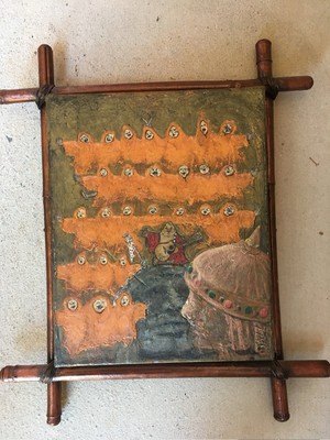 Buddha Rock By Tazz Original Mixed Media Painting Framed 15  X 12.25. 
