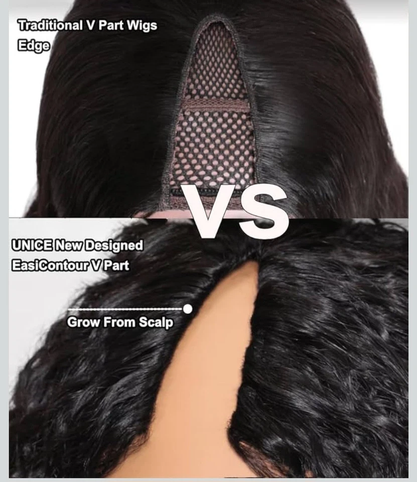 UNICE EasiContour Peluca Parte V Cabello Humano Rizado Sin Pegamento Wear & Go Clip In Peluca 24" Foto 4 de 4