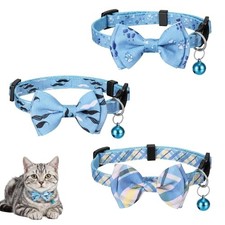 3 Pcs Cat Collar Blue, Breakaway Bow Tie Collars, Adjustable Small Puppy