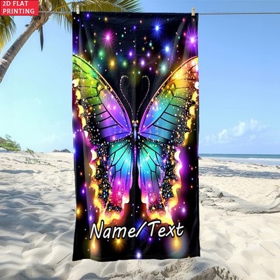 1pc Custom Name Bright Butterfly Design Beach Towel | Soft, Ultra-Absorbent Mi