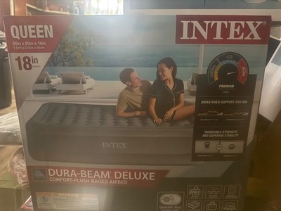 intex air mattress deluxe size 18 color is grey and blue
