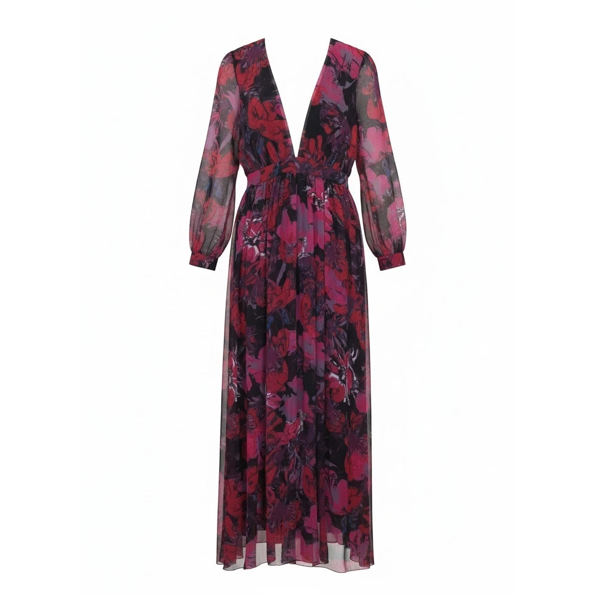 black long sleeve flowy mini dress Hayden Long Sleeve Plunge Mini Dress - Black main image 1