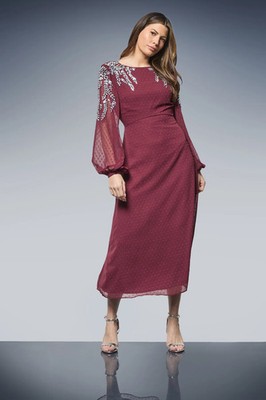 Wallis Burgundy Fit & Flare Dress Womens Party Dresses